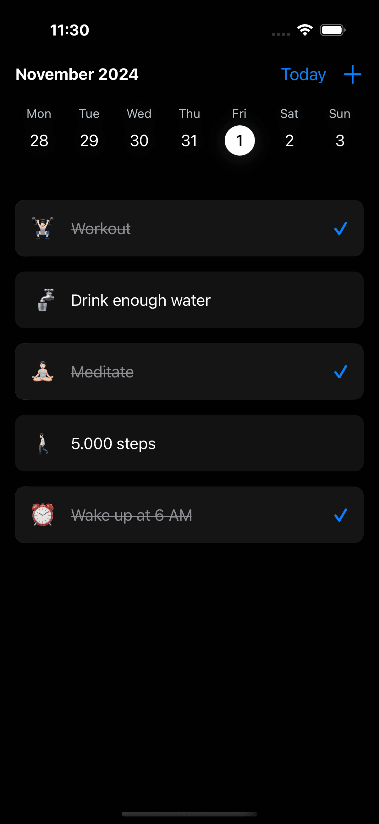 Dark mode Just Habits app on iPhone